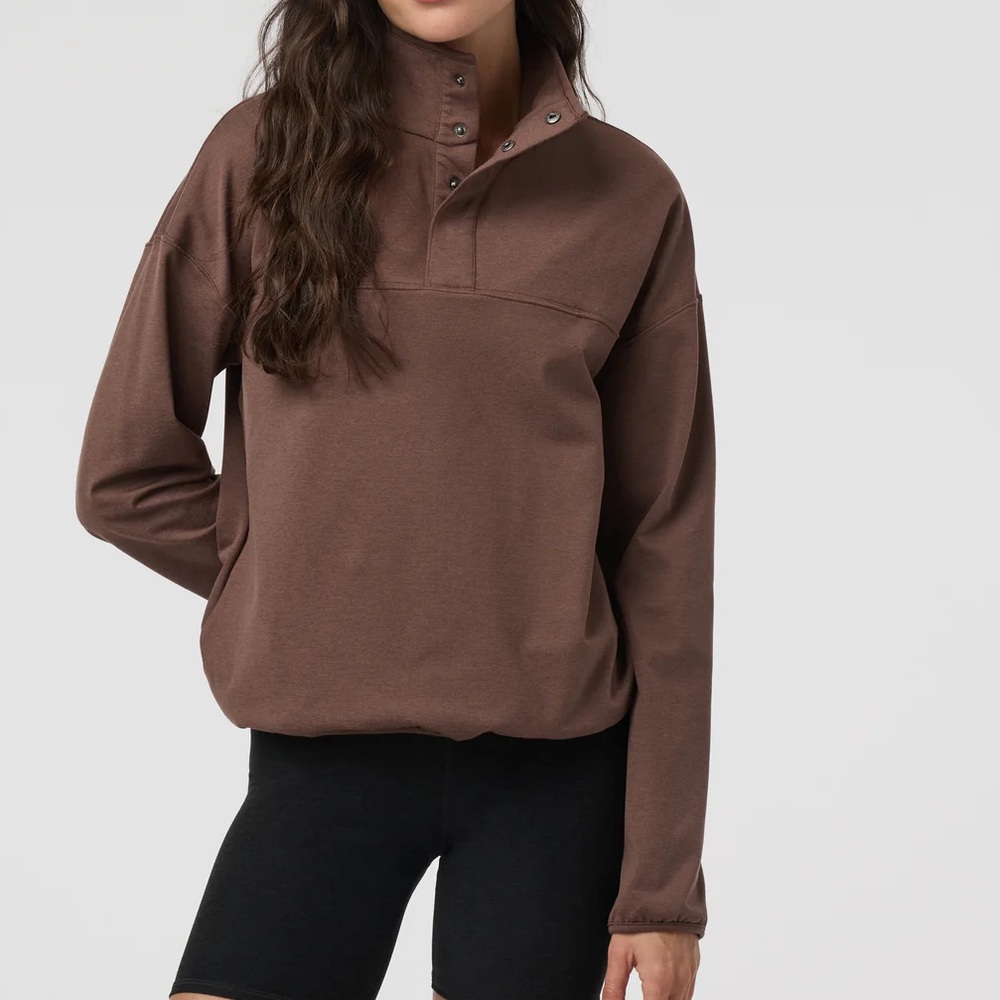 Vuori Granite Snap Mock Dreamknit Warm Pullover Chocolate Milk Heather Large